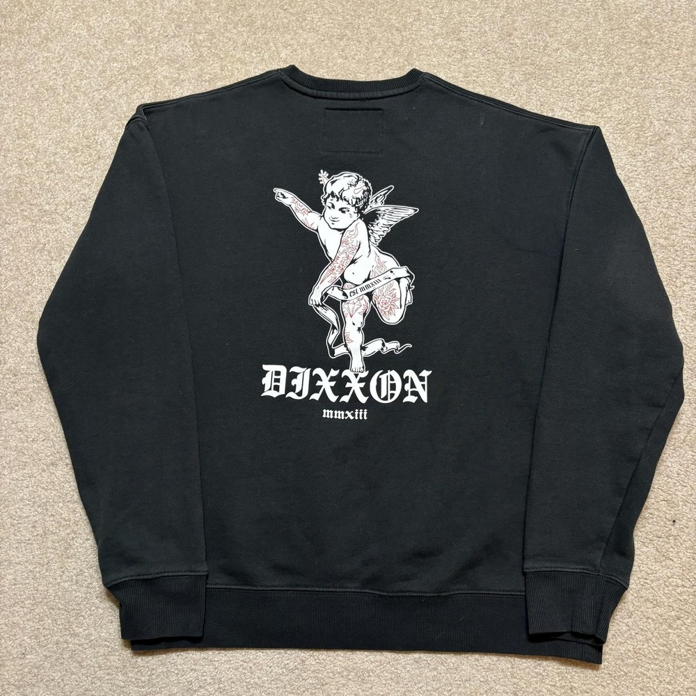 Dixxon Sweatshirt Mens Medium Black Cherub‎ Tattoo Graphic Crewneck Fleece